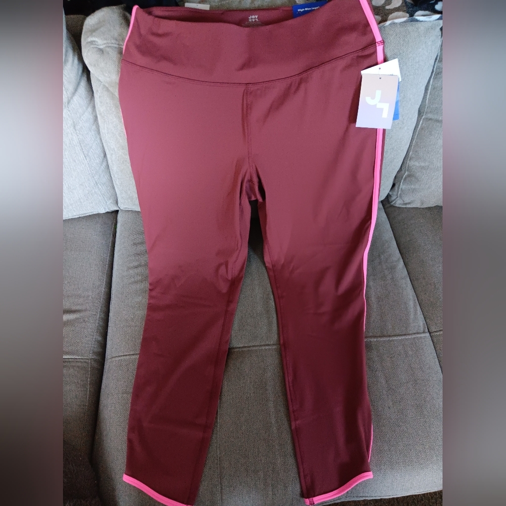 JoyLab Burgundy Leggings with Pink Accent - Picture 3 of 3